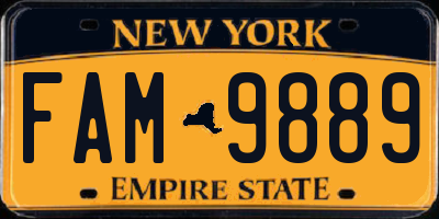 NY license plate FAM9889