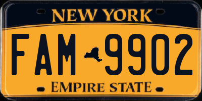 NY license plate FAM9902