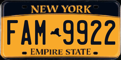 NY license plate FAM9922