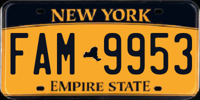 NY license plate FAM9953