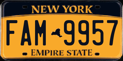 NY license plate FAM9957