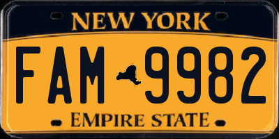 NY license plate FAM9982