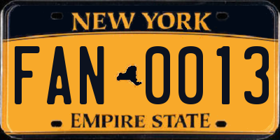 NY license plate FAN0013