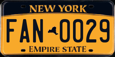 NY license plate FAN0029