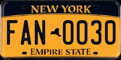 NY license plate FAN0030