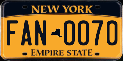 NY license plate FAN0070