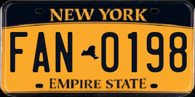 NY license plate FAN0198