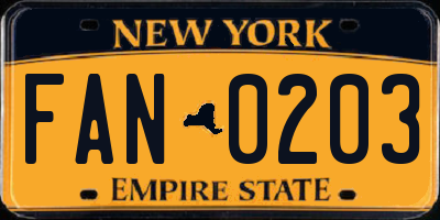 NY license plate FAN0203