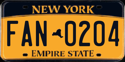 NY license plate FAN0204