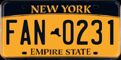 NY license plate FAN0231