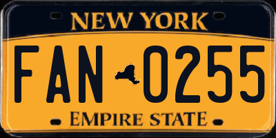 NY license plate FAN0255