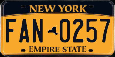NY license plate FAN0257