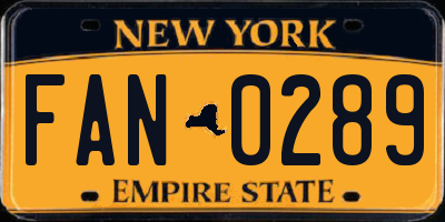 NY license plate FAN0289