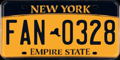 NY license plate FAN0328