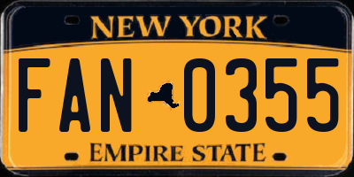 NY license plate FAN0355