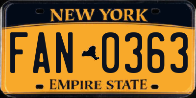 NY license plate FAN0363
