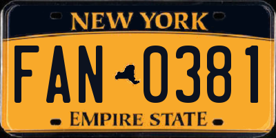 NY license plate FAN0381