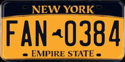 NY license plate FAN0384