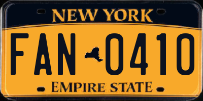 NY license plate FAN0410