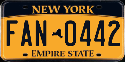 NY license plate FAN0442