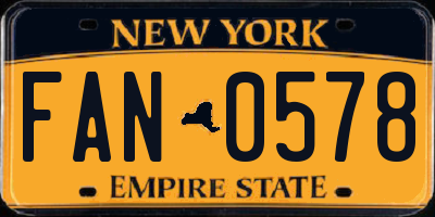 NY license plate FAN0578