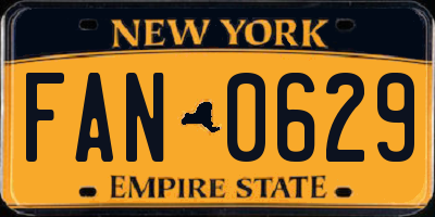 NY license plate FAN0629
