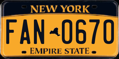 NY license plate FAN0670
