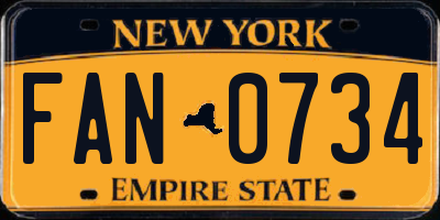 NY license plate FAN0734
