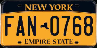NY license plate FAN0768