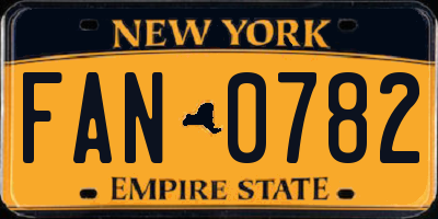 NY license plate FAN0782