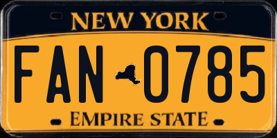 NY license plate FAN0785