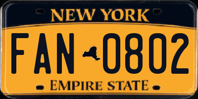 NY license plate FAN0802