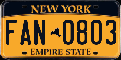 NY license plate FAN0803