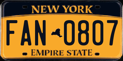 NY license plate FAN0807