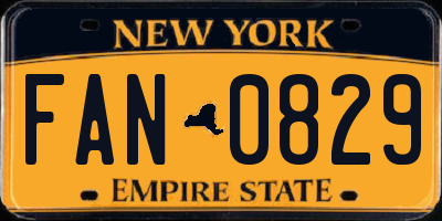 NY license plate FAN0829
