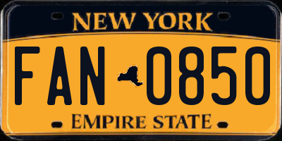 NY license plate FAN0850