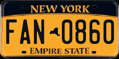 NY license plate FAN0860
