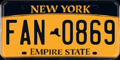 NY license plate FAN0869