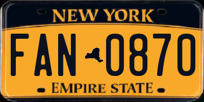NY license plate FAN0870