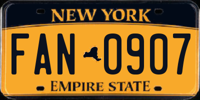 NY license plate FAN0907
