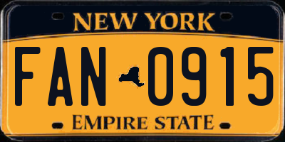 NY license plate FAN0915