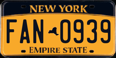 NY license plate FAN0939