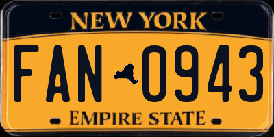 NY license plate FAN0943