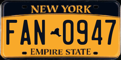 NY license plate FAN0947