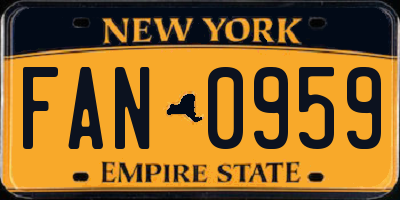 NY license plate FAN0959