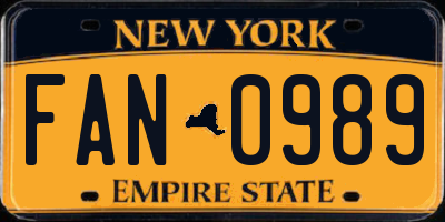 NY license plate FAN0989