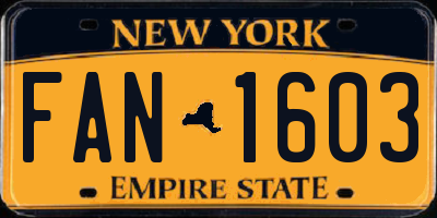NY license plate FAN1603