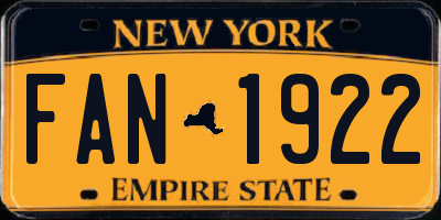 NY license plate FAN1922