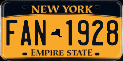 NY license plate FAN1928