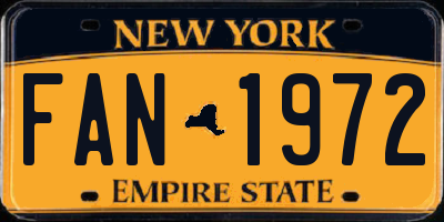 NY license plate FAN1972